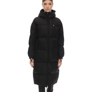 ISO: PRADA Long Hooded Nylon Gabardine Logo Puffer